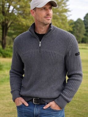 Men's Ribbed Half-Zip Sweater - Gray Calvin Klein